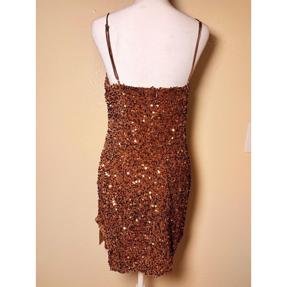 Y2K Blush B.J. Bronze Sequin Mini Dress Women Copper Sparkly Cocktail Party - Picture 2 of 4